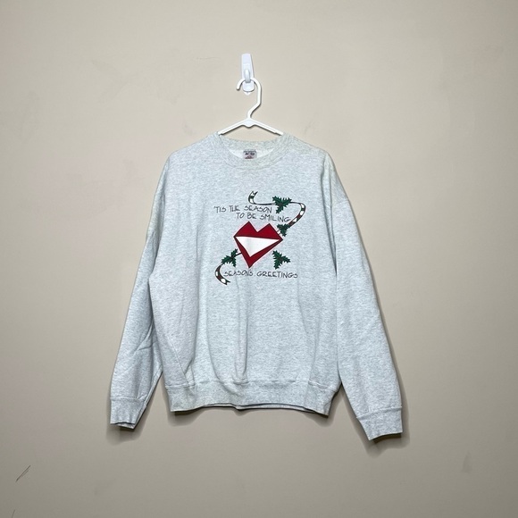 Vintage 90s Tis The Season To Be Smiling Christmas Holiday Crewneck Sweatshirt - Picture 1 of 4